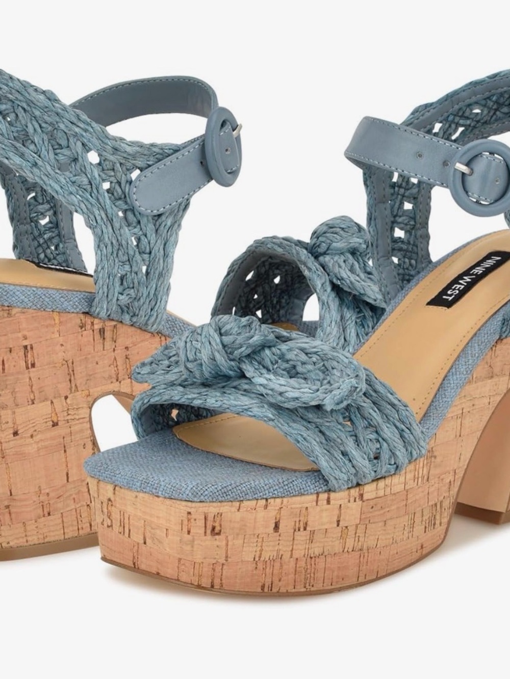 Nine West Braided Cork Platform Sandals - Dusty Blue